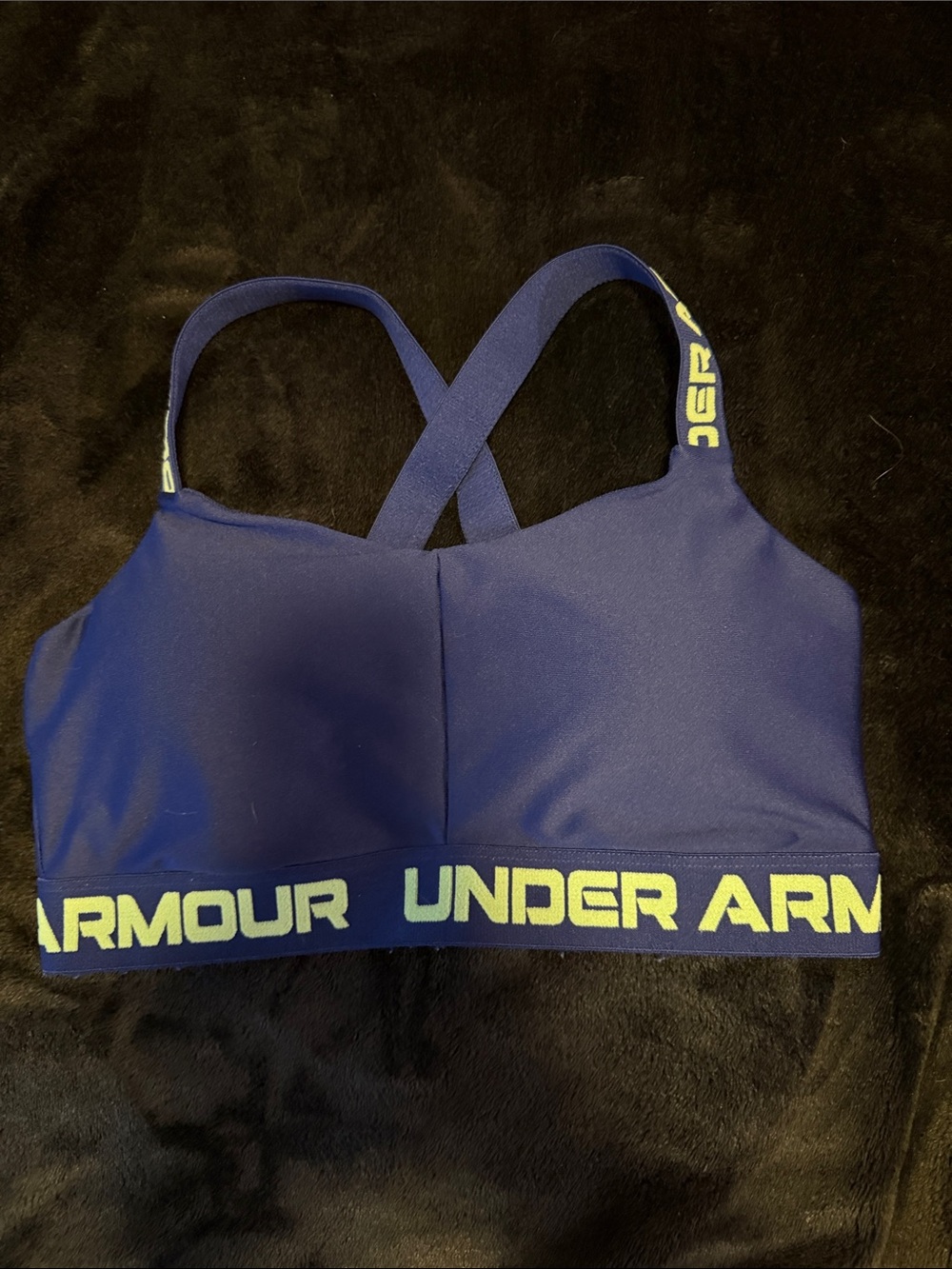 Under Armour Navy Sports Bra with Neon Yellow Logo Band